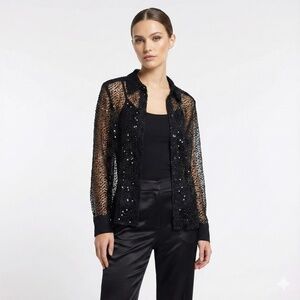 FRANK USHER Vintage 90’s Sheer Lace Button Front Shirt w/ Sequin Detail Sz 14